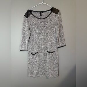 Gray and Black Shirt Dress, size M, faux leather shoulders, pockets